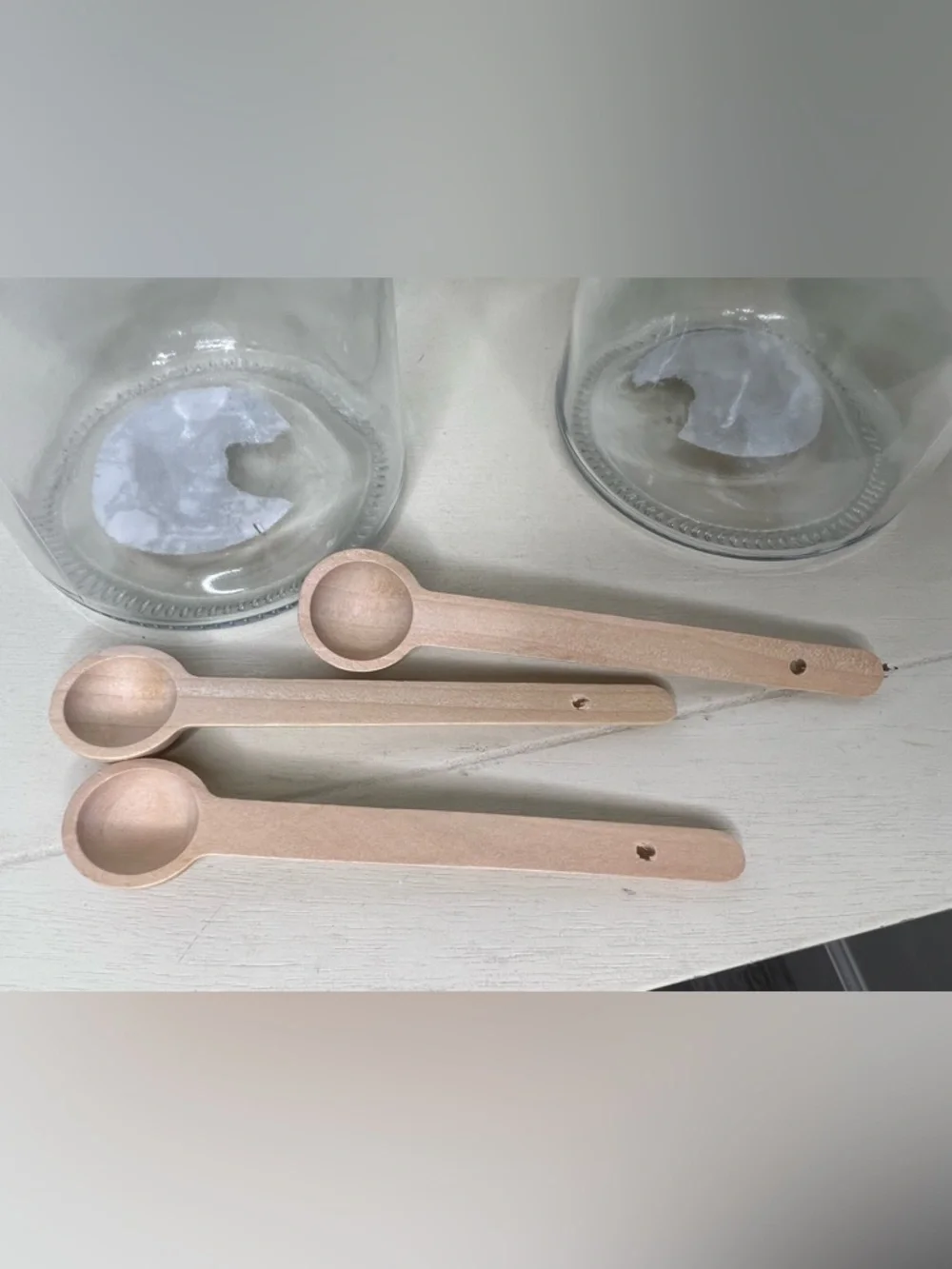Brand New-Set of 2 Glass Jars with Wood Lid & Spoon